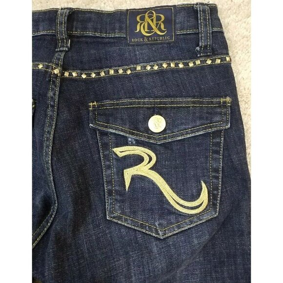 Rock Republic ~Women's Size 6M~Blu Denim Boot Cut "Kasandra" Jeans w/Gold Stud. - Picture 6 of 12
